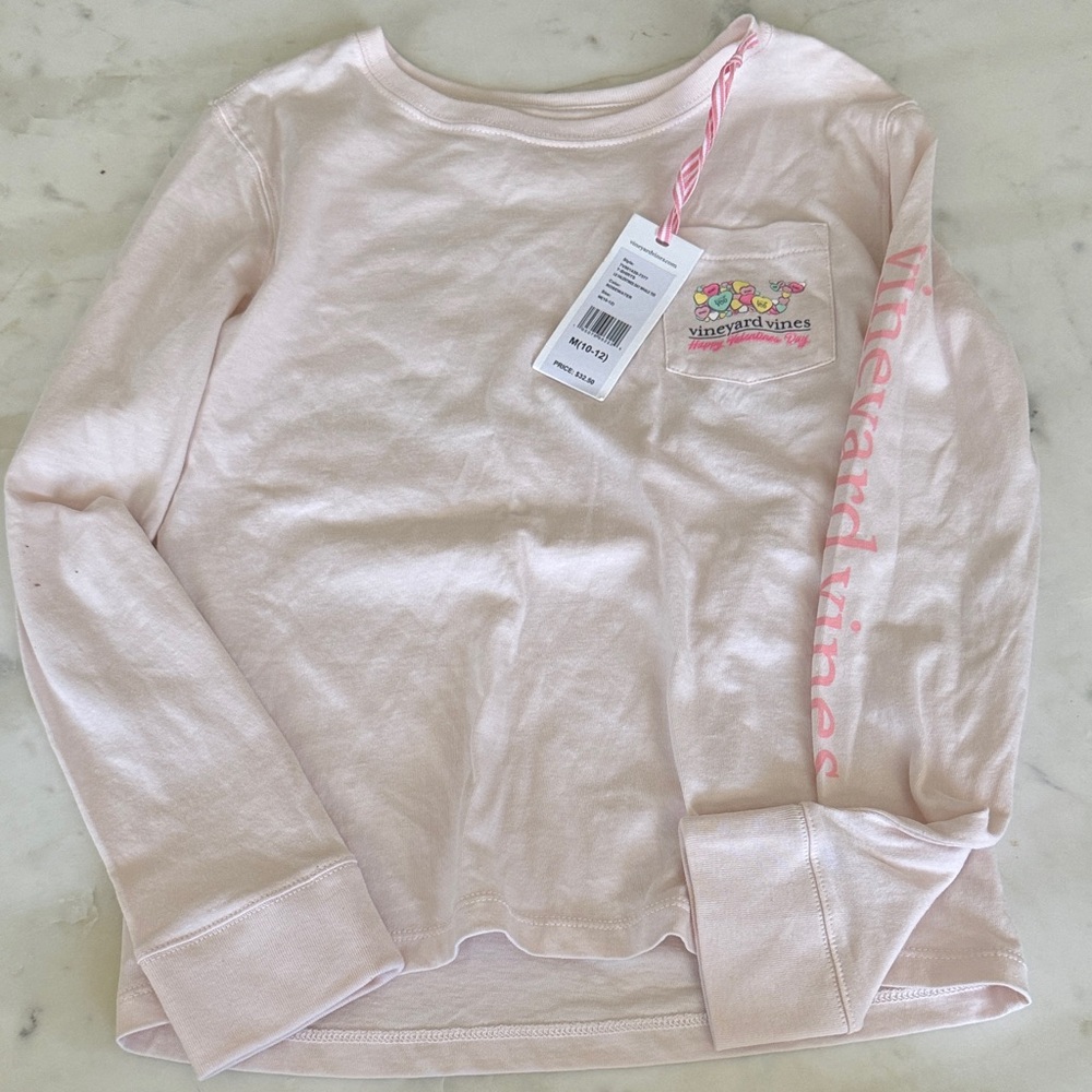 Vineyard Vines Valentine’s Day Kids Light Pink Glittery Long Sleeve Tee